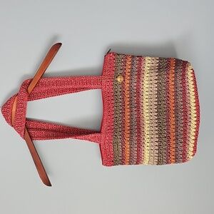 The Sak Casual Classics Tote Multi Striped Crochet Knit Hobo Hippie Bag NWOT